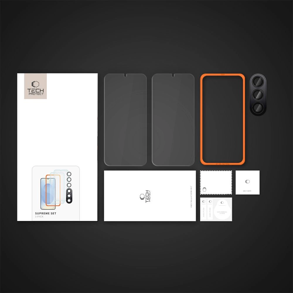 Tech-Protect Supreme Set for Samsung Galaxy S25 2x Tempered Glass for Display / Tempered Glass for Camera - Cleareng