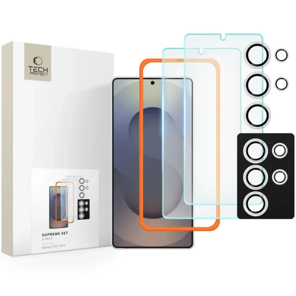 Tech-Protect Supreme Set for Samsung Galaxy S25 Ultra 2x Tempered Glass Screen Protector / Camera Tempered Glass - Cleareng