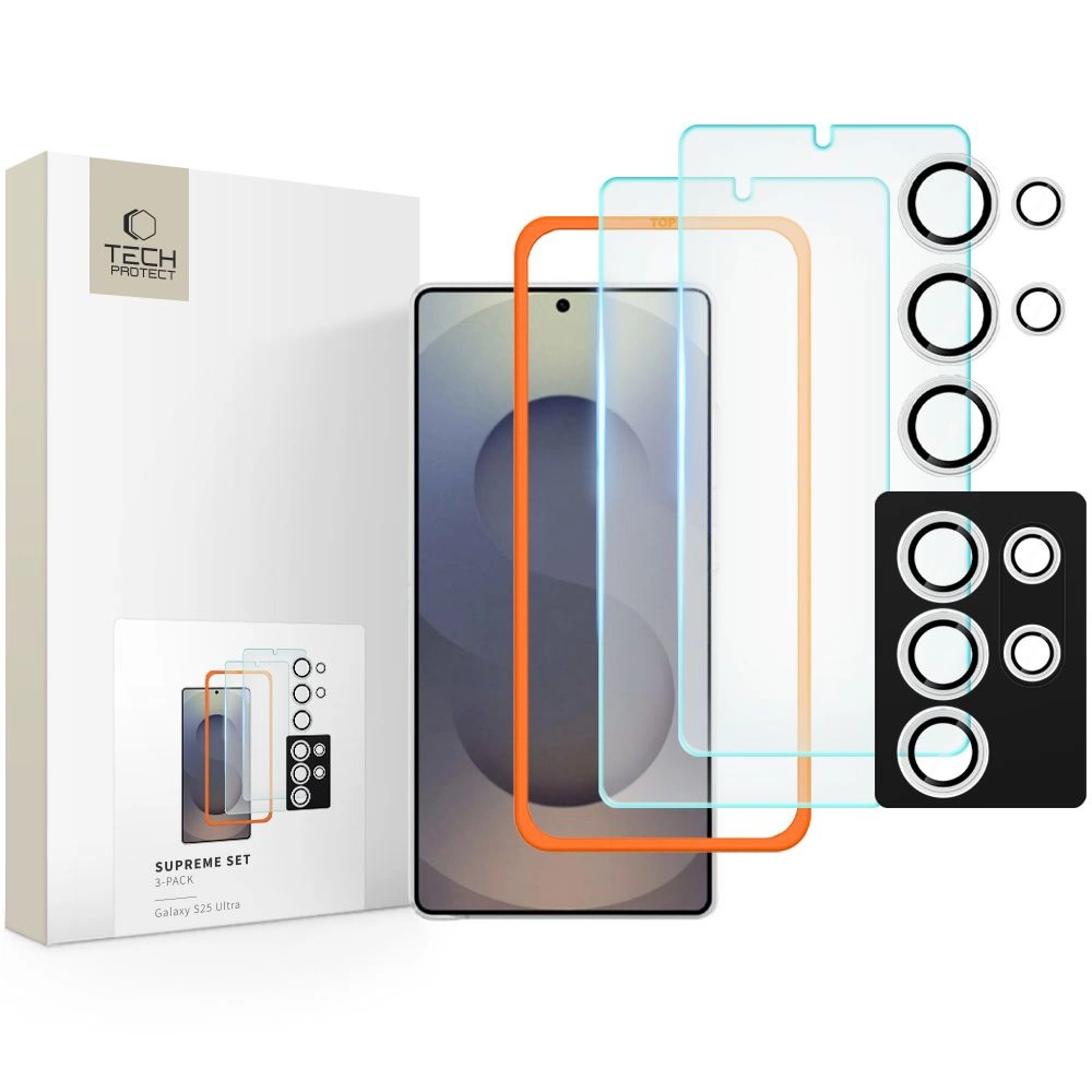 Tech-Protect Supreme Set for Samsung Galaxy S25 Ultra 2x Tempered Glass Screen Protector / Camera Tempered Glass - Cleareng