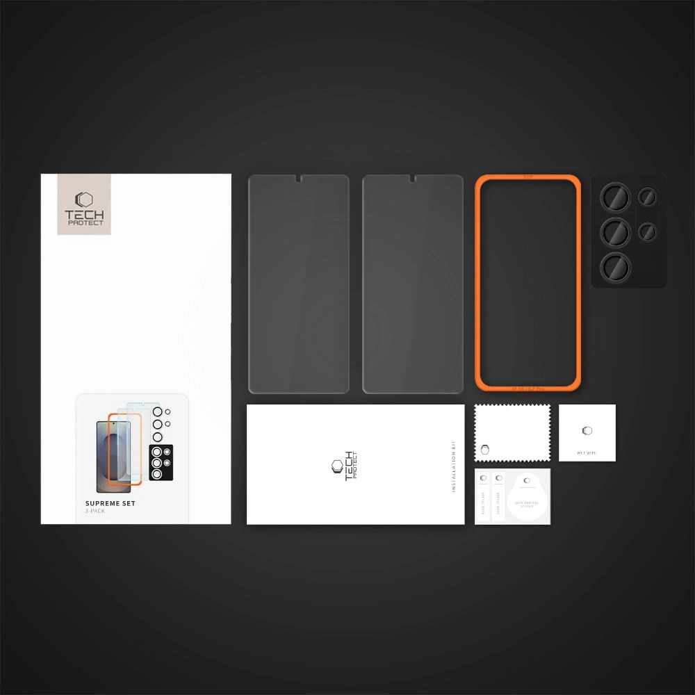 Tech-Protect Supreme Set for Samsung Galaxy S25 Ultra 2x Tempered Glass Screen Protector / Camera Tempered Glass - Cleareng