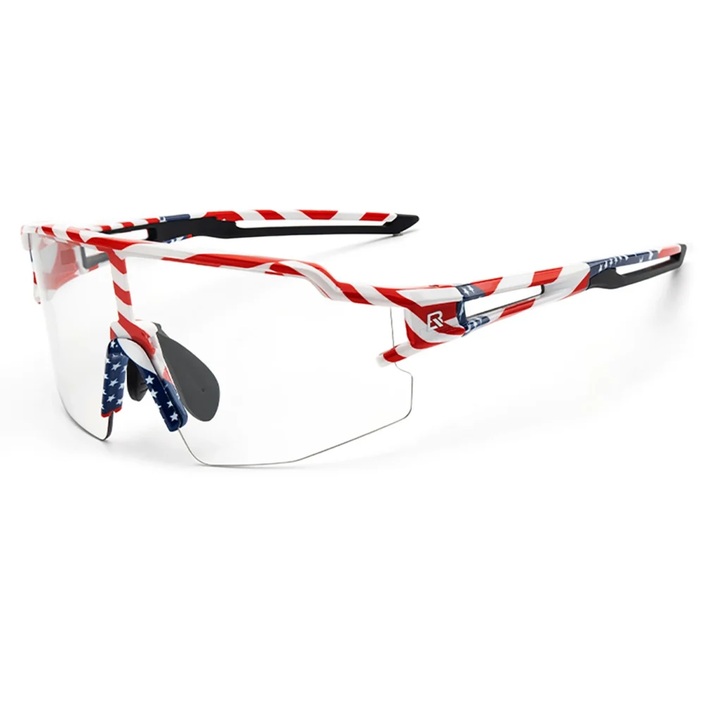 Rockbros Cycling Glasses Photochromic with UV Protection and Corrective Insert 14120008002 - USA Pattern - Whiteeng