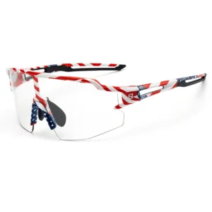 Rockbros Cycling Glasses Photochromic with UV Protection and Corrective Insert 14120008002 - USA Pattern - Whiteeng