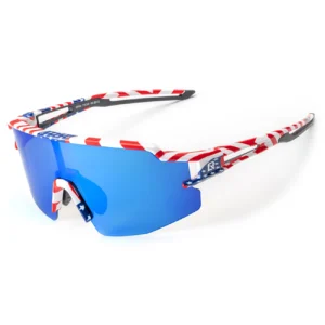 Rockbros Polarized Cycling Glasses with UV Protection and Corrective Insert Blue Lenses - USA Pattern - Whiteeng