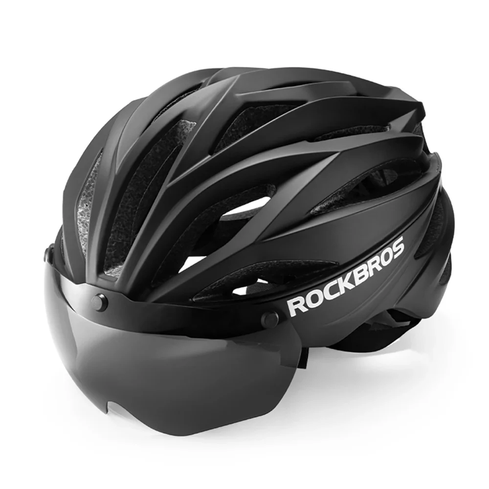 Rockbros Bike Helmet with Visor, Detachable UV Protective Goggles, Unisex - Blackeng