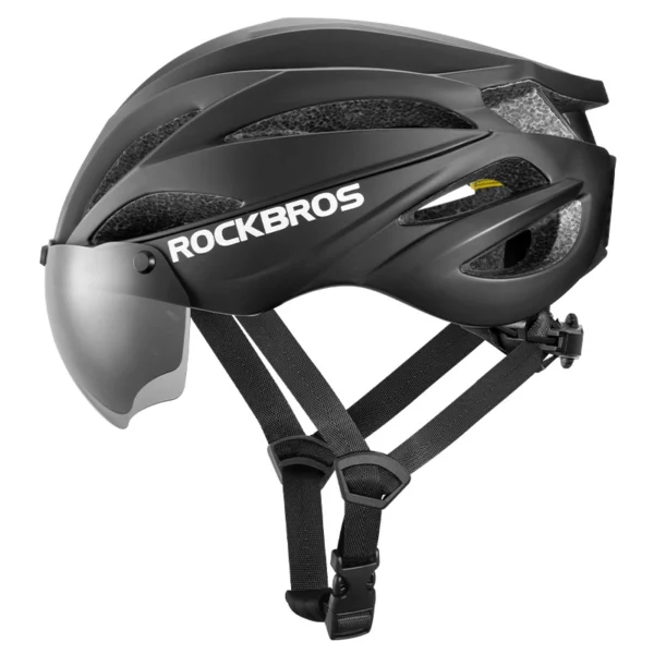 Rockbros Bike Helmet with Visor, Detachable UV Protective Goggles, Unisex - Blackeng