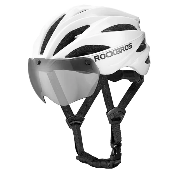 Rockbros Bike Helmet with Visor, Detachable UV Protective Goggles, Unisex, Matte - Whiteeng