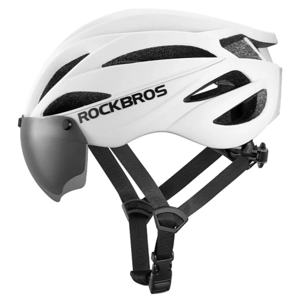 Rockbros Bike Helmet with Visor, Detachable UV Protective Goggles, Unisex, Matte - Whiteeng