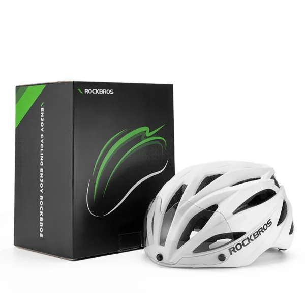 Rockbros Bike Helmet with Visor, Detachable UV Protective Goggles, Unisex, Matte - Whiteeng
