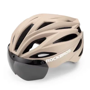 Rockbros Bike Helmet with Visor, Detachable UV Protective Goggles, Unisex - Browneng