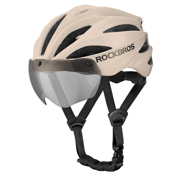 Rockbros Bike Helmet with Visor, Detachable UV Protective Goggles, Unisex - Browneng