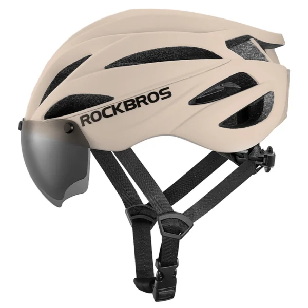 Rockbros Bike Helmet with Visor, Detachable UV Protective Goggles, Unisex - Browneng
