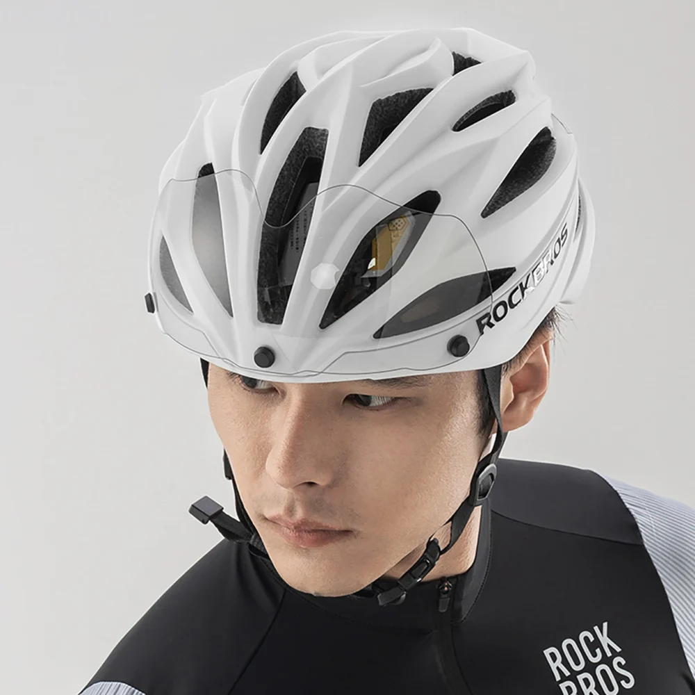 Rockbros Bike Helmet with Visor, Detachable UV Protective Goggles, Unisex - Browneng