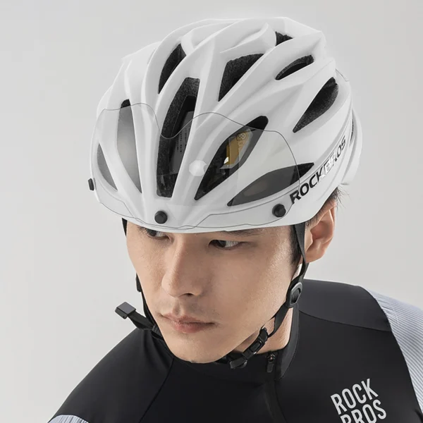 Rockbros Bike Helmet with Visor, Detachable UV Protective Goggles, Unisex - Browneng