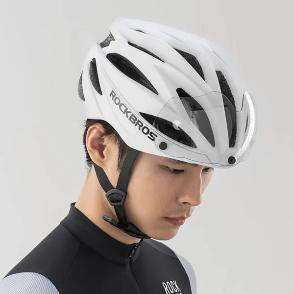 Rockbros Bike Helmet with Visor, Detachable UV Protective Goggles, Unisex - Browneng