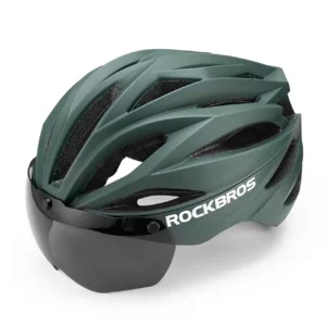 Rockbros Bike Helmet with Visor, Detachable UV Protective Goggles, Unisex - Greeneng