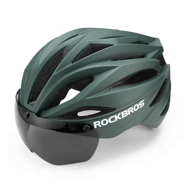 Rockbros Bike Helmet with Visor, Detachable UV Protective Goggles, Unisex - Greeneng