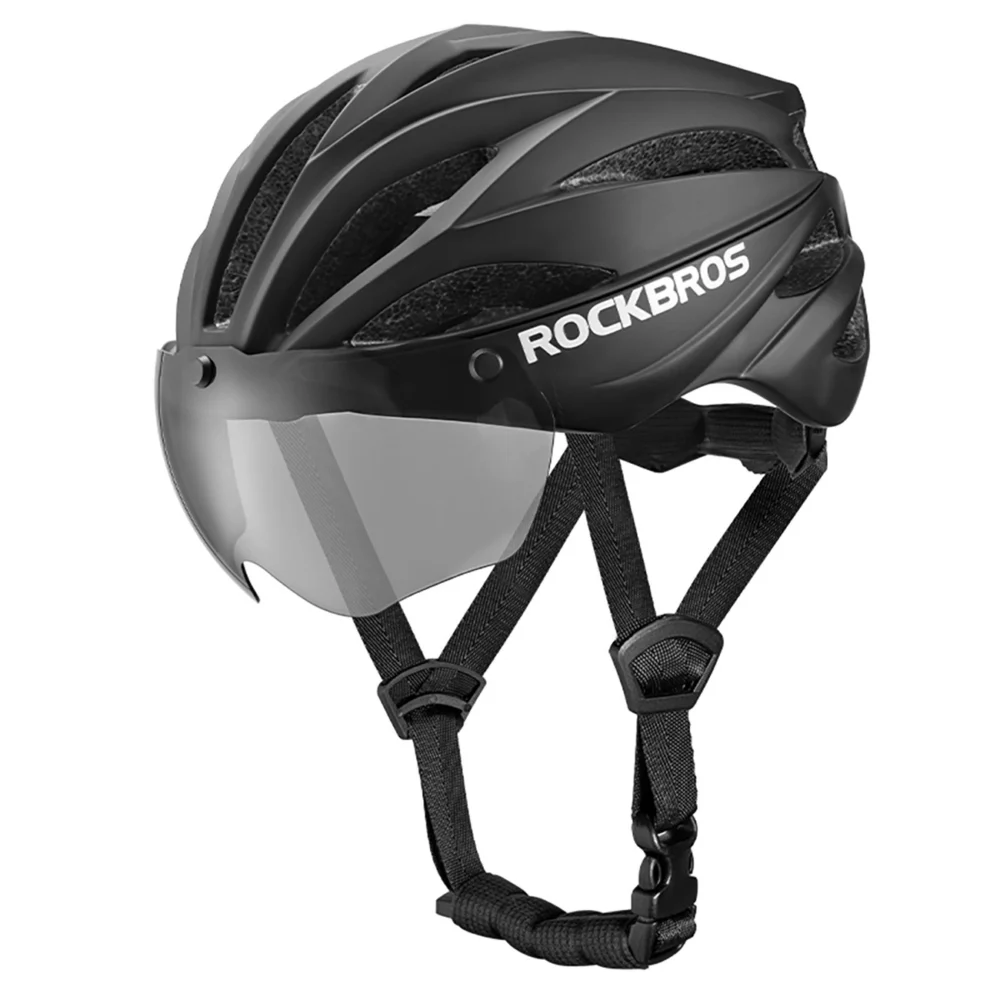 Rockbros Bike Helmet with Visor, Detachable UV Protective Goggles, Unisex - Greeneng