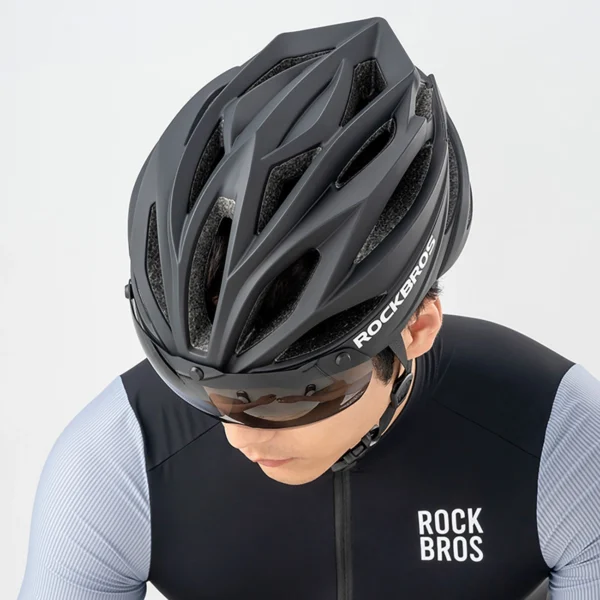 Rockbros Bike Helmet with Visor, Detachable UV Protective Goggles, Unisex - Greeneng