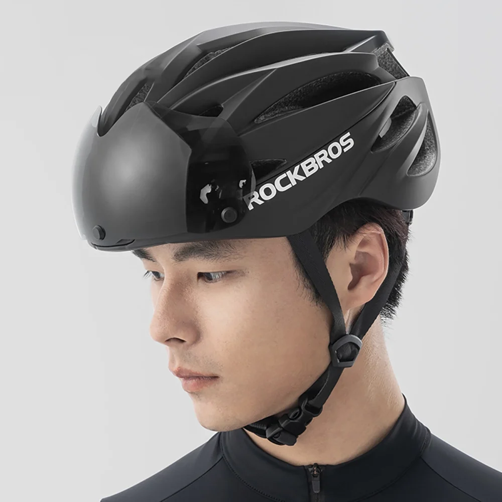 Rockbros Bike Helmet with Visor, Detachable UV Protective Goggles, Unisex - Greeneng