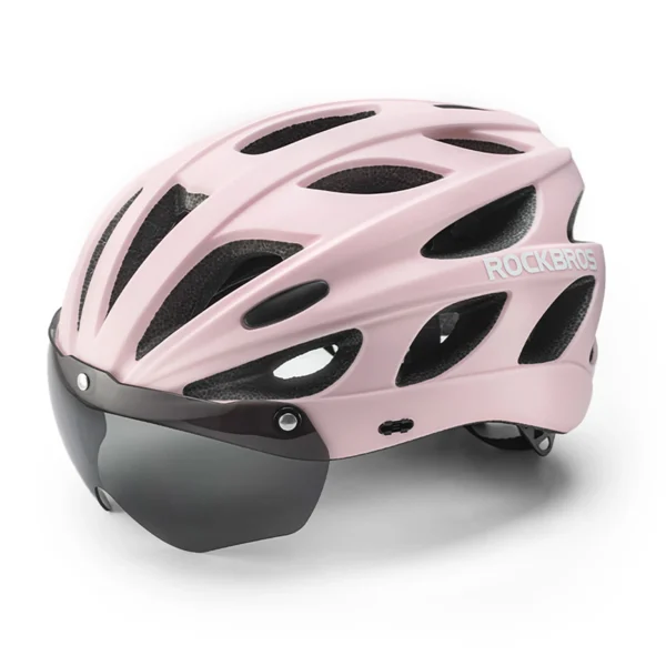 Rockbros Bike Helmet with Visor, Detachable UV Goggles, Detachable Visor, Unisex - Pinkeng