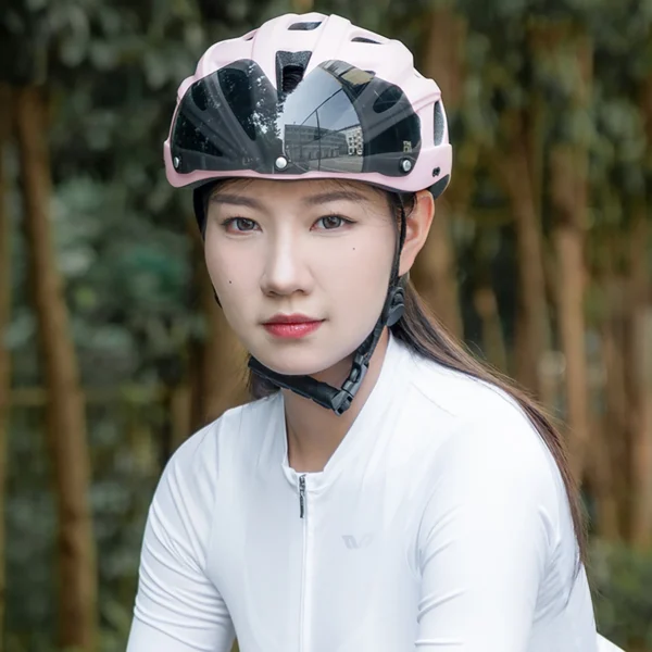 Rockbros Bike Helmet with Visor, Detachable UV Goggles, Detachable Visor, Unisex - Pinkeng