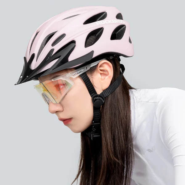 Rockbros Bike Helmet with Visor, Detachable UV Goggles, Detachable Visor, Unisex - Pinkeng