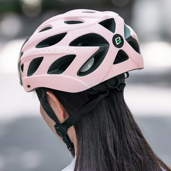Rockbros Bike Helmet with Visor, Detachable UV Goggles, Detachable Visor, Unisex - Pinkeng