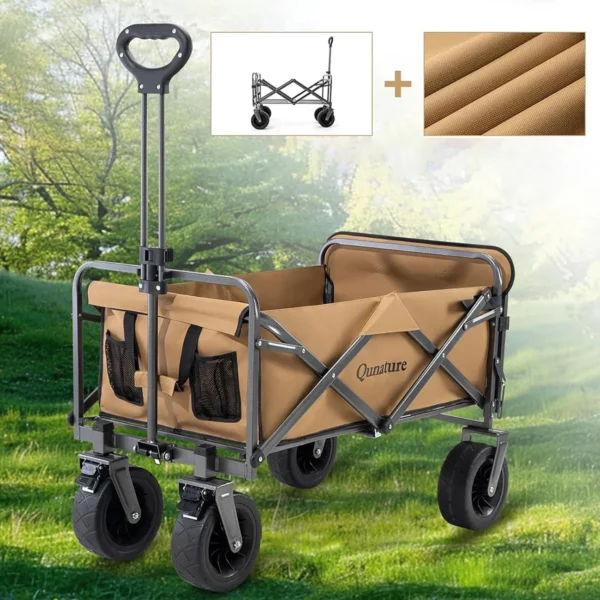 Qunature foldable, transport, garden stroller, large wheels with lock - browneng