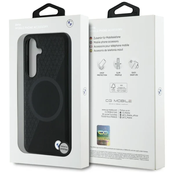 BMW Leather Half Textured MagSafe Case for Samsung Galaxy S25 - Blackeng