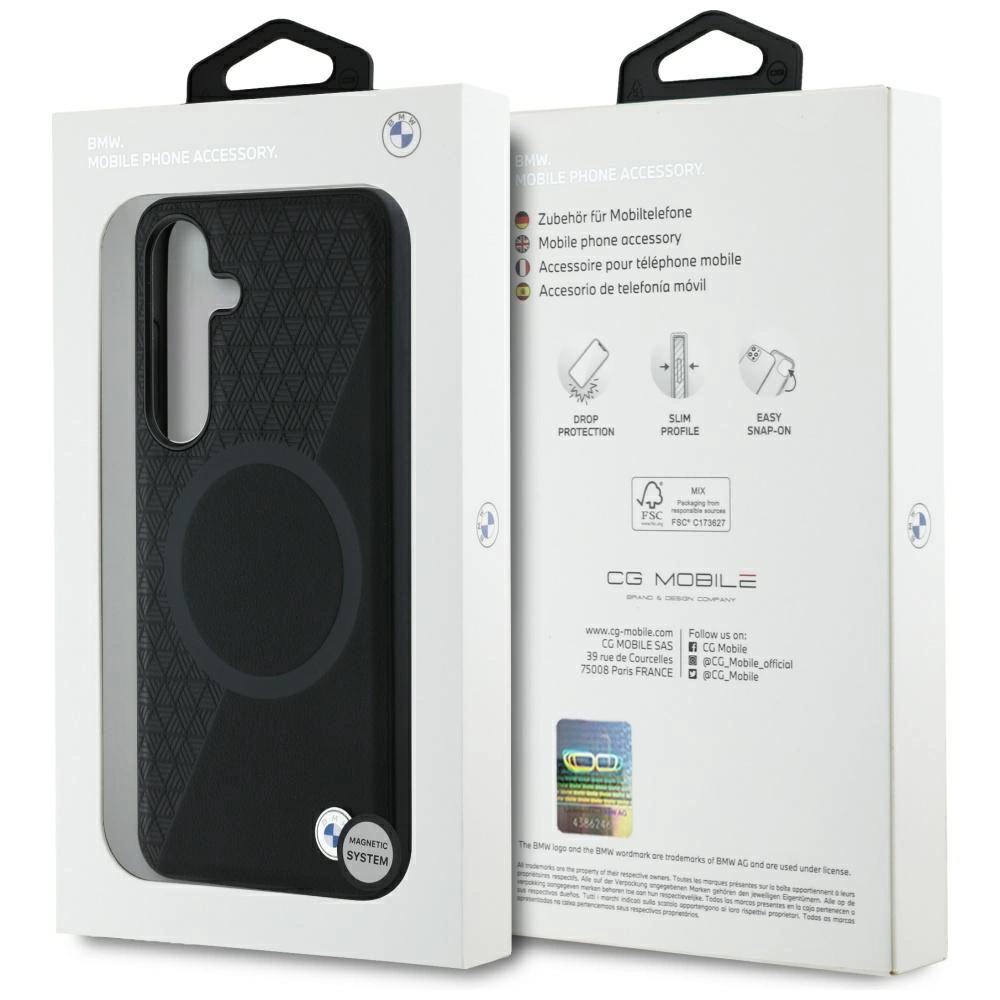 BMW Leather Half Textured MagSafe Case for Samsung Galaxy S25 - Blackeng