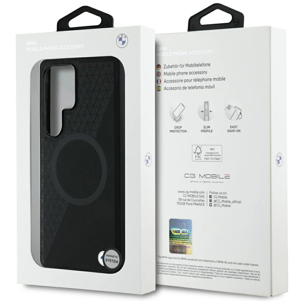 BMW Leather Half Textured MagSafe Case for Samsung Galaxy S25 Ultra - Blackeng