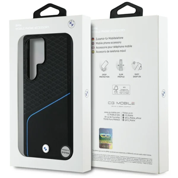 BMW Leather Textured and Smooth MagSafe case for Samsung Galaxy S25 Ultra - blackeng