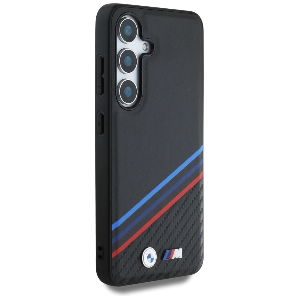 BMW Leather Tricolor Crossing Stripes MagSafe Case for Samsung Galaxy S25 - Blackeng