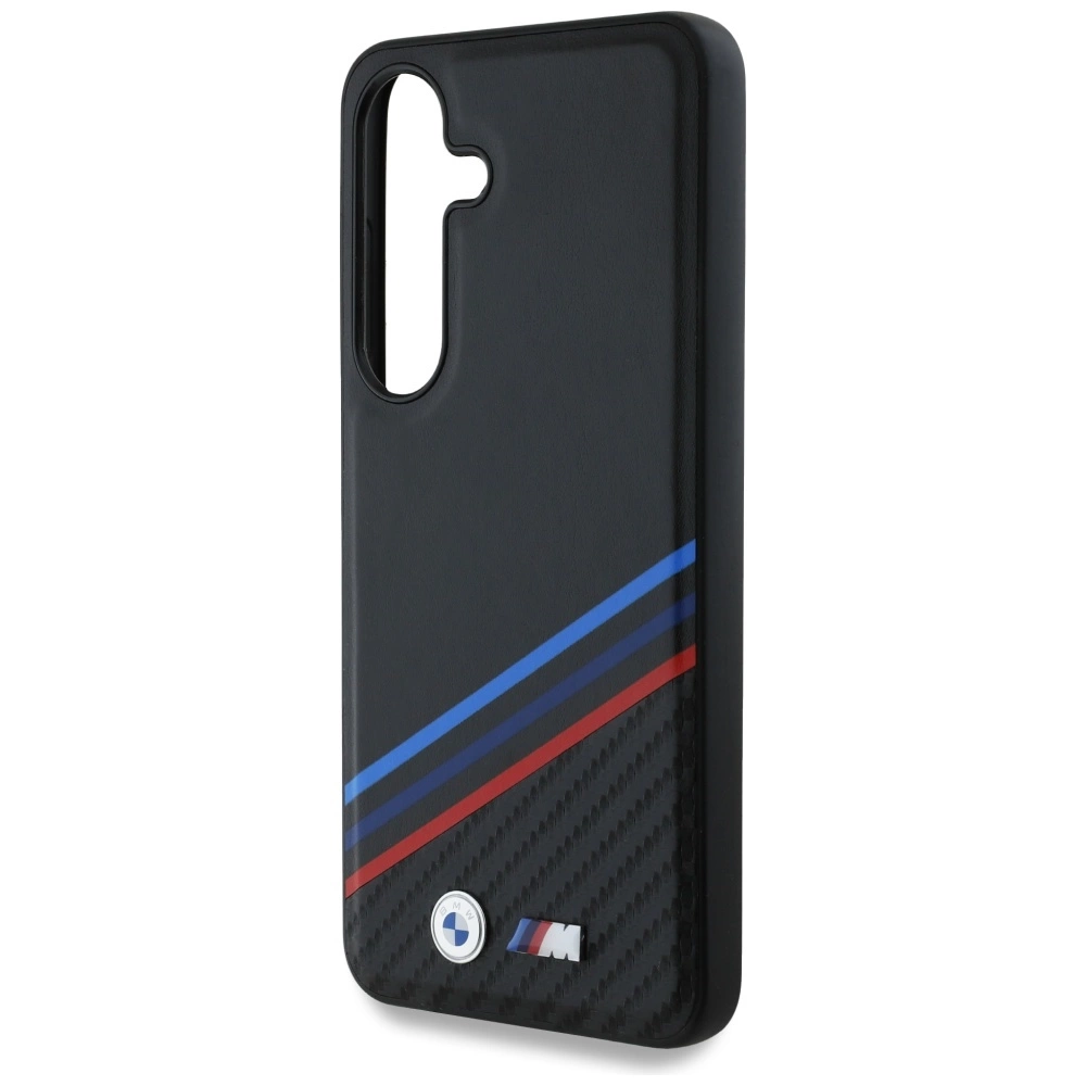 BMW Leather Tricolor Crossing Stripes MagSafe Case for Samsung Galaxy S25 - Blackeng