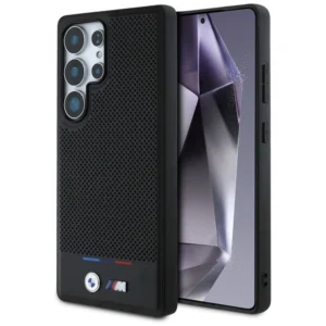 BMW Leather Tricolor Stripe MagSafena Samsung Galaxy S25 Ultra Case - Blackeng