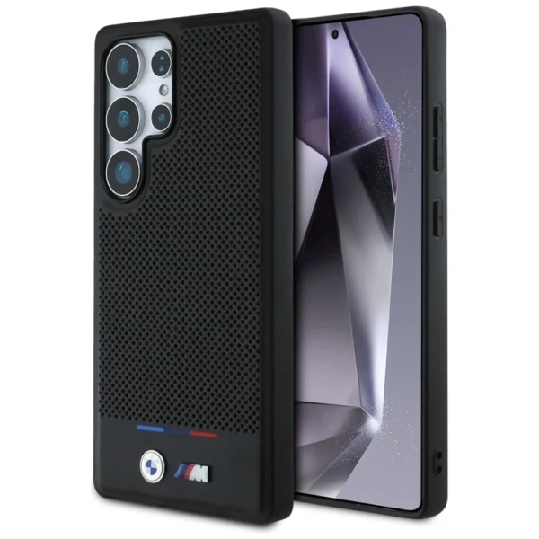 BMW Leather Tricolor Stripe MagSafena Samsung Galaxy S25 Ultra Case - Blackeng