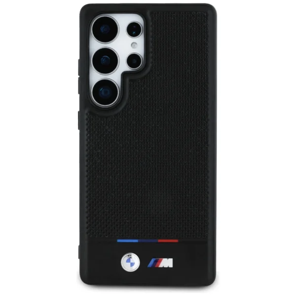 BMW Leather Tricolor Stripe MagSafena Samsung Galaxy S25 Ultra Case - Blackeng