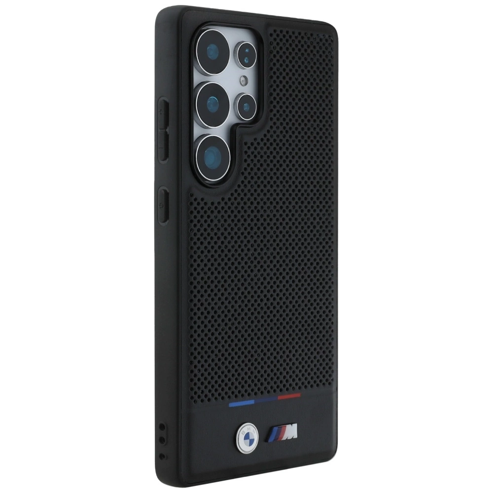 BMW Leather Tricolor Stripe MagSafena Samsung Galaxy S25 Ultra Case - Blackeng