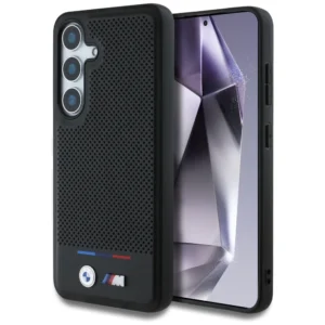 BMW Leather Tricolor Stripe MagSafe Case for Samsung Galaxy S25+ - Blackeng