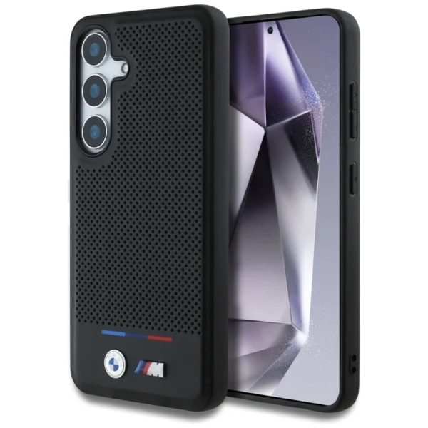 BMW Leather Tricolor Stripe MagSafe Case for Samsung Galaxy S25+ - Blackeng