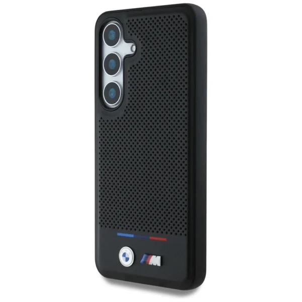 BMW Leather Tricolor Stripe MagSafe Case for Samsung Galaxy S25+ - Blackeng