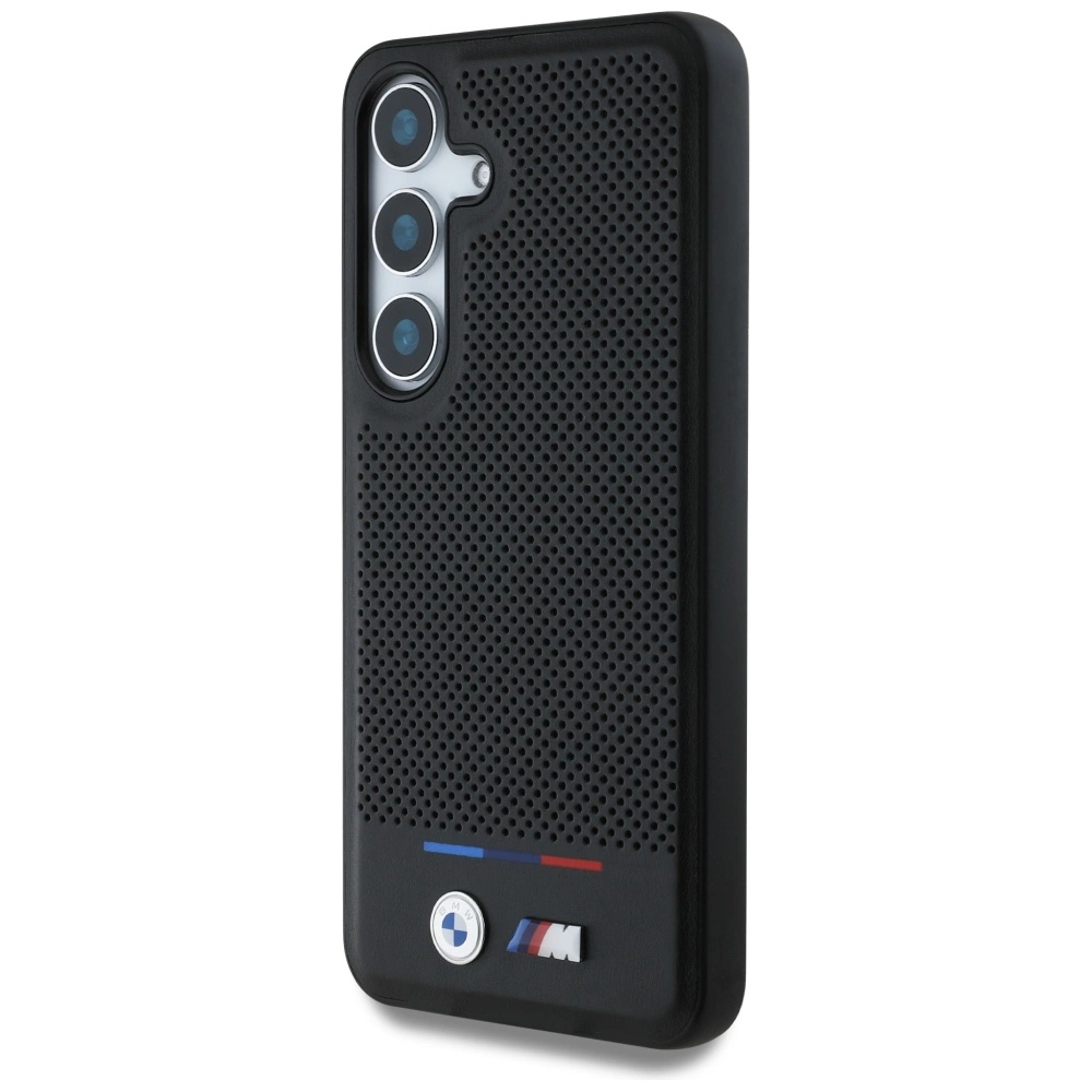 BMW Leather Tricolor Stripe MagSafe Case for Samsung Galaxy S25+ - Blackeng
