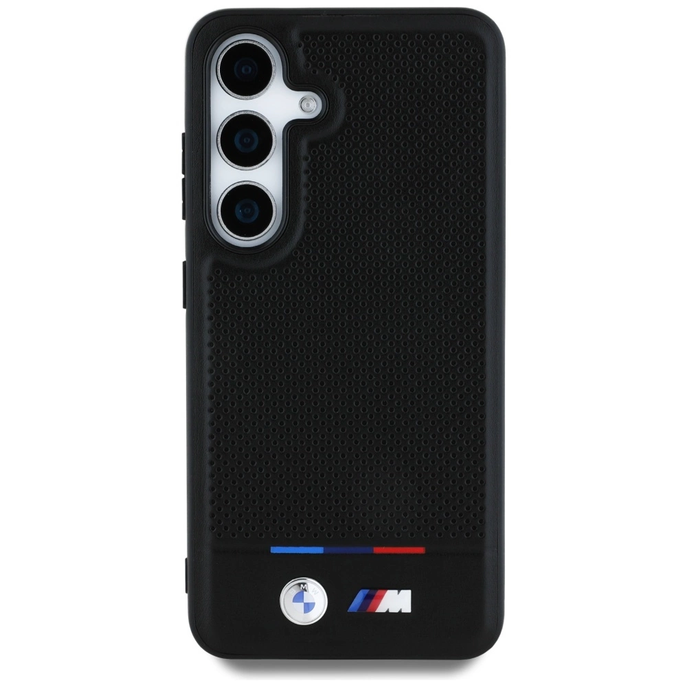 BMW Leather Tricolor Stripe MagSafe Case for Samsung Galaxy S25+ - Blackeng