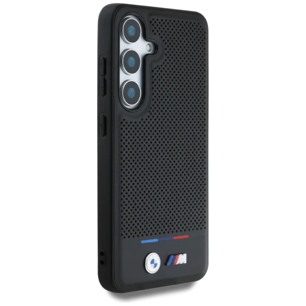 BMW Leather Tricolor Stripe MagSafe Case for Samsung Galaxy S25+ - Blackeng