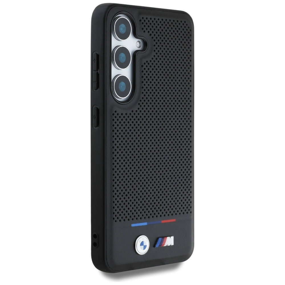 BMW Leather Tricolor Stripe MagSafe Case for Samsung Galaxy S25+ - Blackeng