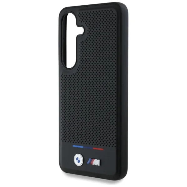BMW Leather Tricolor Stripe MagSafe Case for Samsung Galaxy S25+ - Blackeng