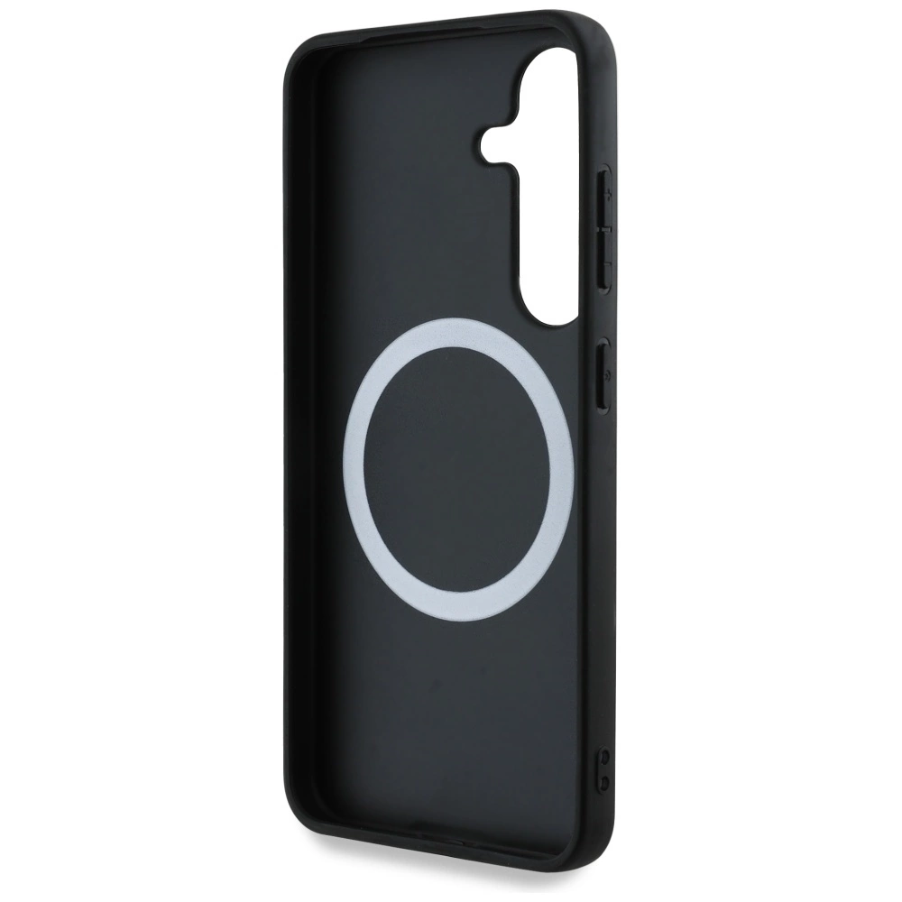 BMW Leather Tricolor Stripe MagSafe Case for Samsung Galaxy S25+ - Blackeng