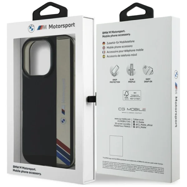 BMW Motorsport IML Vertical Stripe iPhone 16 Pro Max Case - Blackeng