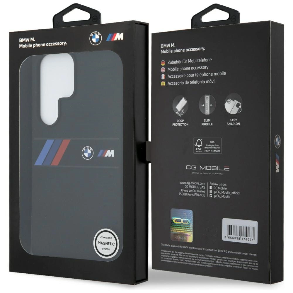 BMW Silicone Middle Tricolor Stripes MagSafe Case for Samsung Galaxy S25 Ultra - Blackeng