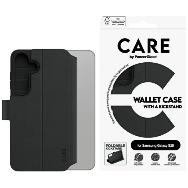 CARE by PanzerGlass Feature Wallet Kickstand Case for Samsung Galaxy S25 - Blackeng